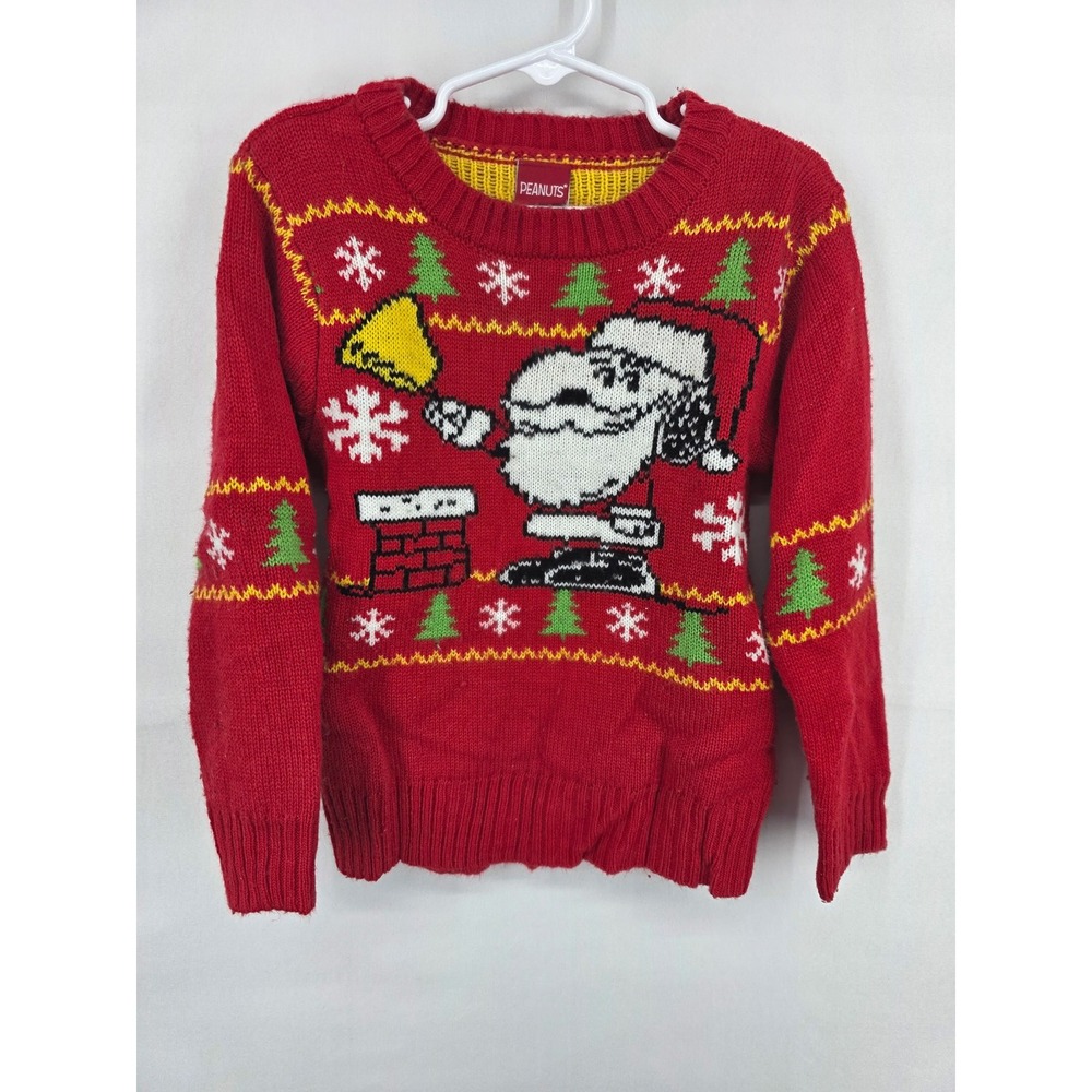 Peanuts Snoopy Santa Christmas Sweater Red Toddler Kids Size 4T Holiday Knit